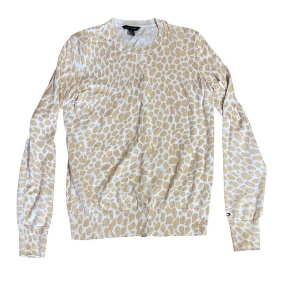 Tommy Hilfiger MOB Wife Leopard animal Print Cardigan Sweater M Brown giraffe - Picture 1 of 8